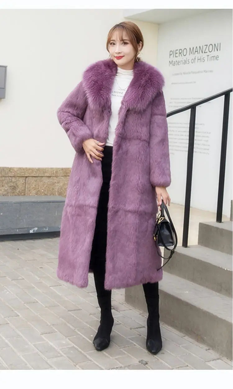 Abrigo Piel Conejo Rex Mujer - Abrigo Largo Cuello Zorro Fashion Invierno