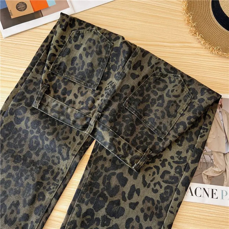 Vaqueros Mujer Leopardo Retro - Jeans Pierna Recta Estampado Animal