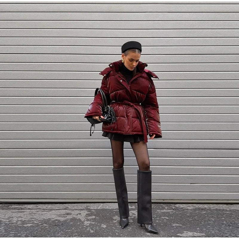 Abrigo Mujer Vintage Brillante - Abrigo Capucha Acolchado Cuello Alto 2025