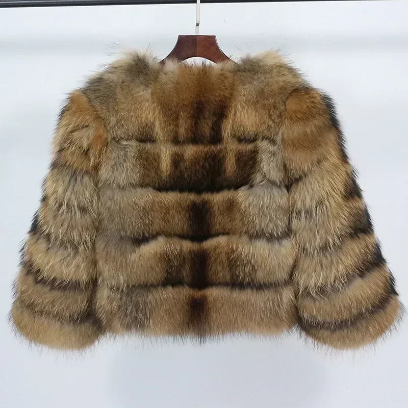 Abrigo Piel Zorro Mujer Invierno 2025 - Chaqueta Lujo Mapache Natural