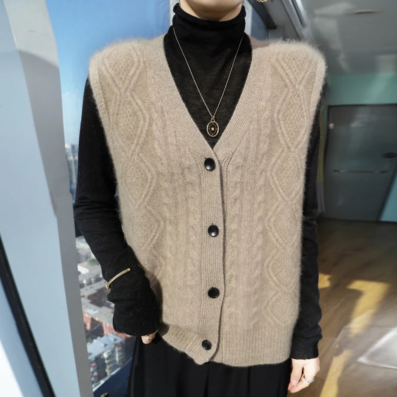 Chaleco Mujer Cashmere Cuello V - 100% Lana Merino Otoño Invierno Casual