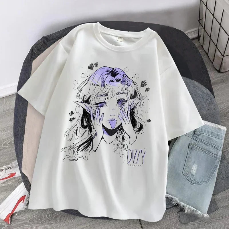 Camiseta Oversized Mujer Gótica - Top Harajuku Y2K Grunge