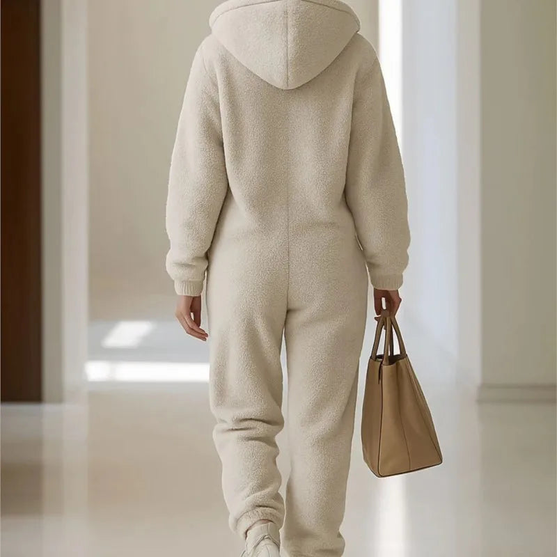 Mono Mujer Capucha Felpa Invierno - Jumpsuit Cremallera Bolsillos Cálido