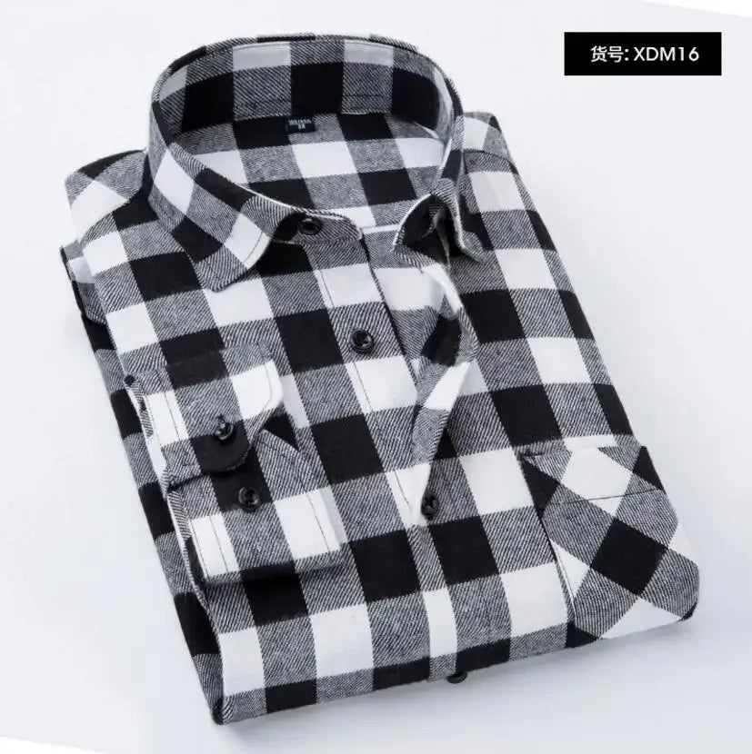 Camisa Hombre Franela Cuadros 2025 - Manga Larga Casual Primavera Otoño Slim Fit Algodón