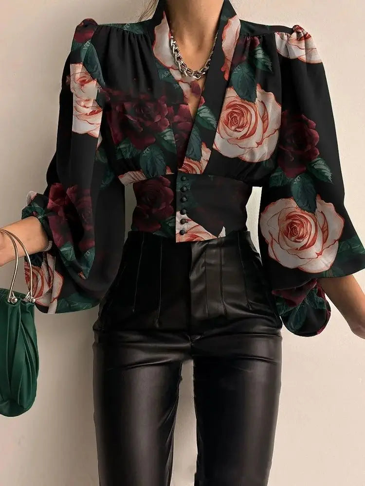 Blusa Mujer Irregular Cuello V - Top Manga Farol Otoño