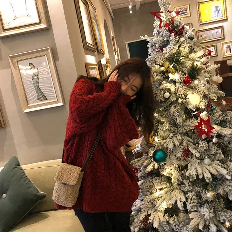 Suéter Mujer Punto Otoño Invierno Vintage - Jersey Suelto Cuello Redondo