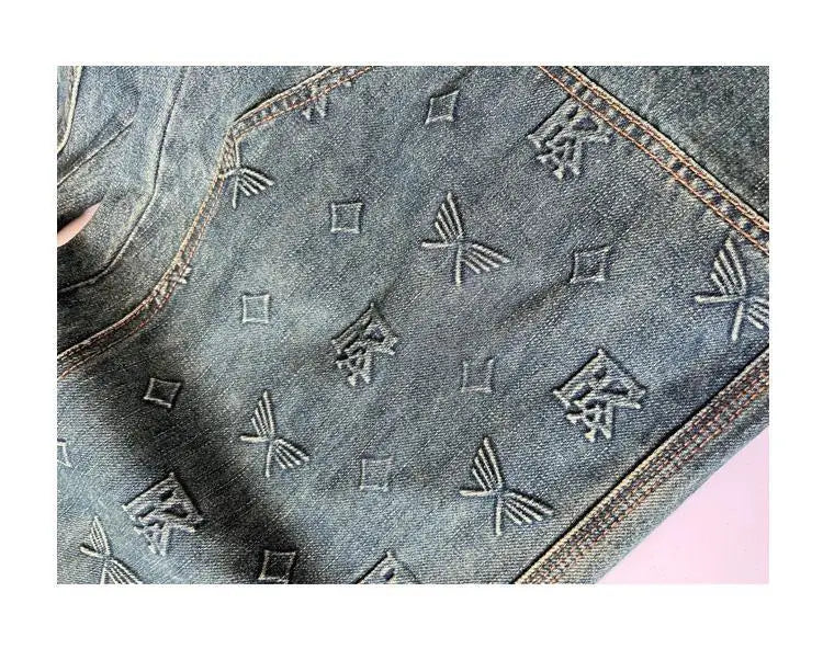 Vaqueros Workwear Hombre Bordados - Jeans Sueltos Rectos Retro Lavado Vintage Casuales