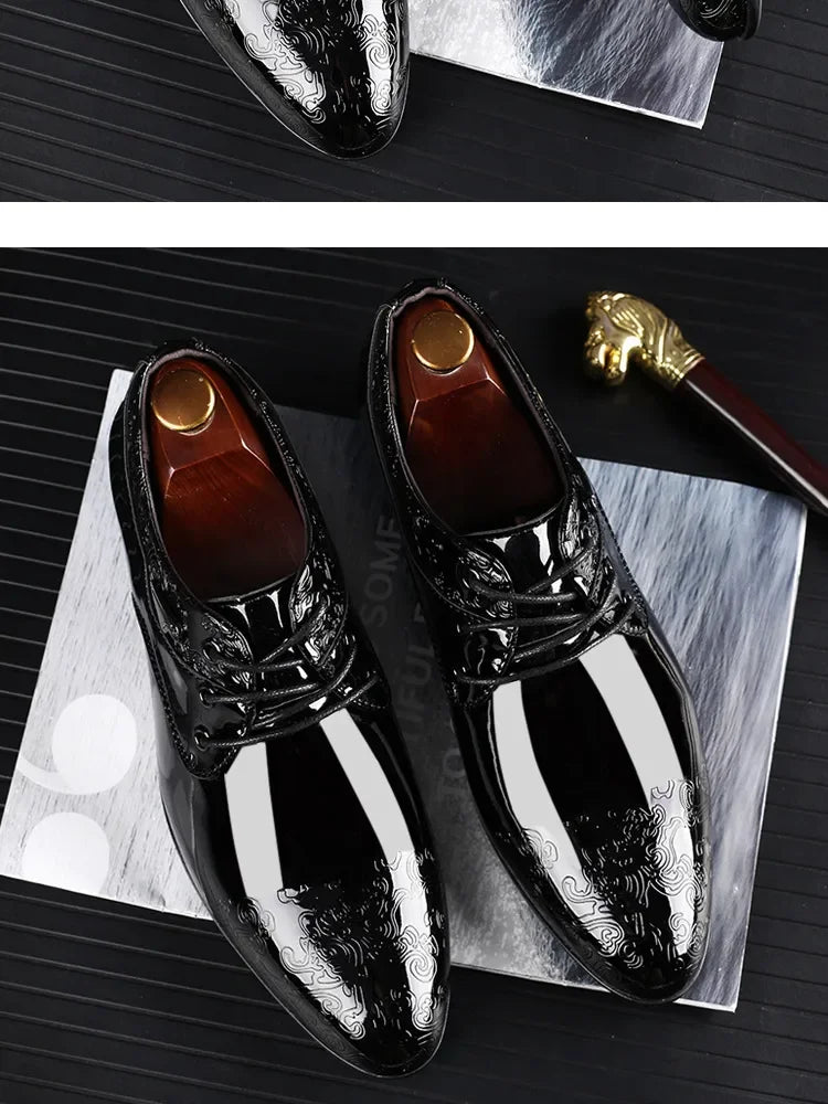 Zapatos Oxford Hombre Cuero Charol - Elegantes Formales Negros Cordones Boda Oficina