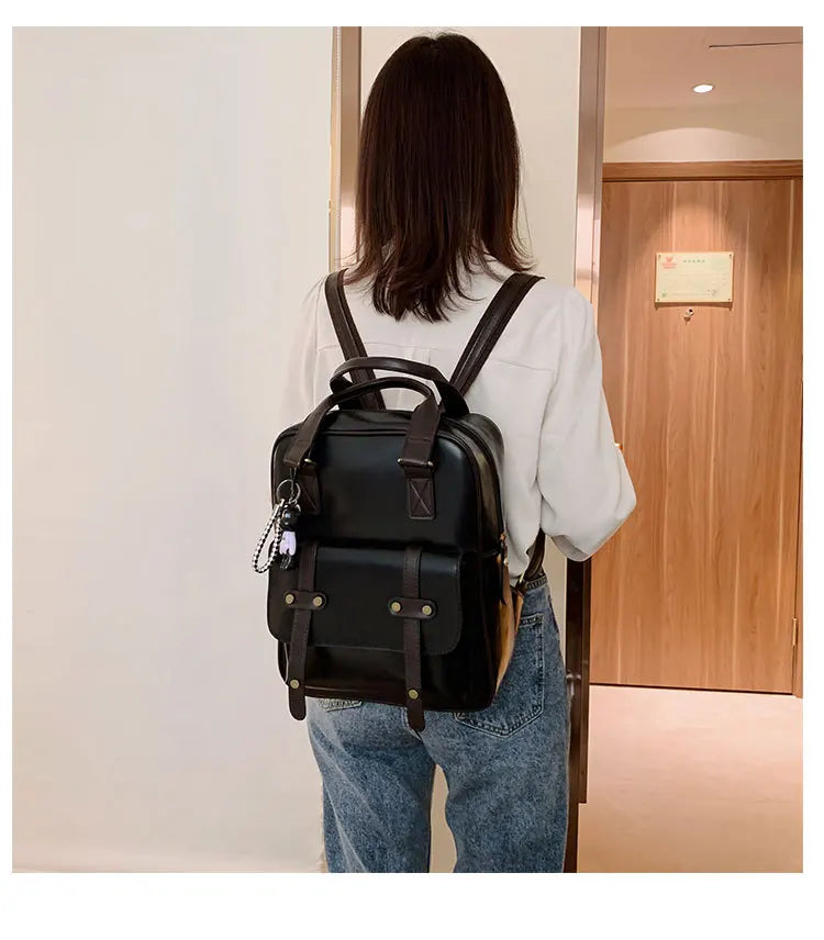 Mochila Cuero Juvenil Unisex - Alta Calidad Adolescentes Escolar Hombro Satchel Color Sólido