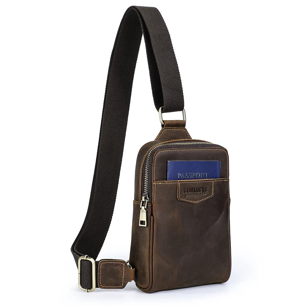 Riñonera Cuero Genuino Hombre Pequeña - Bolso Hombro Crossbody Viaje Outdoor Deportes Fanny Pack