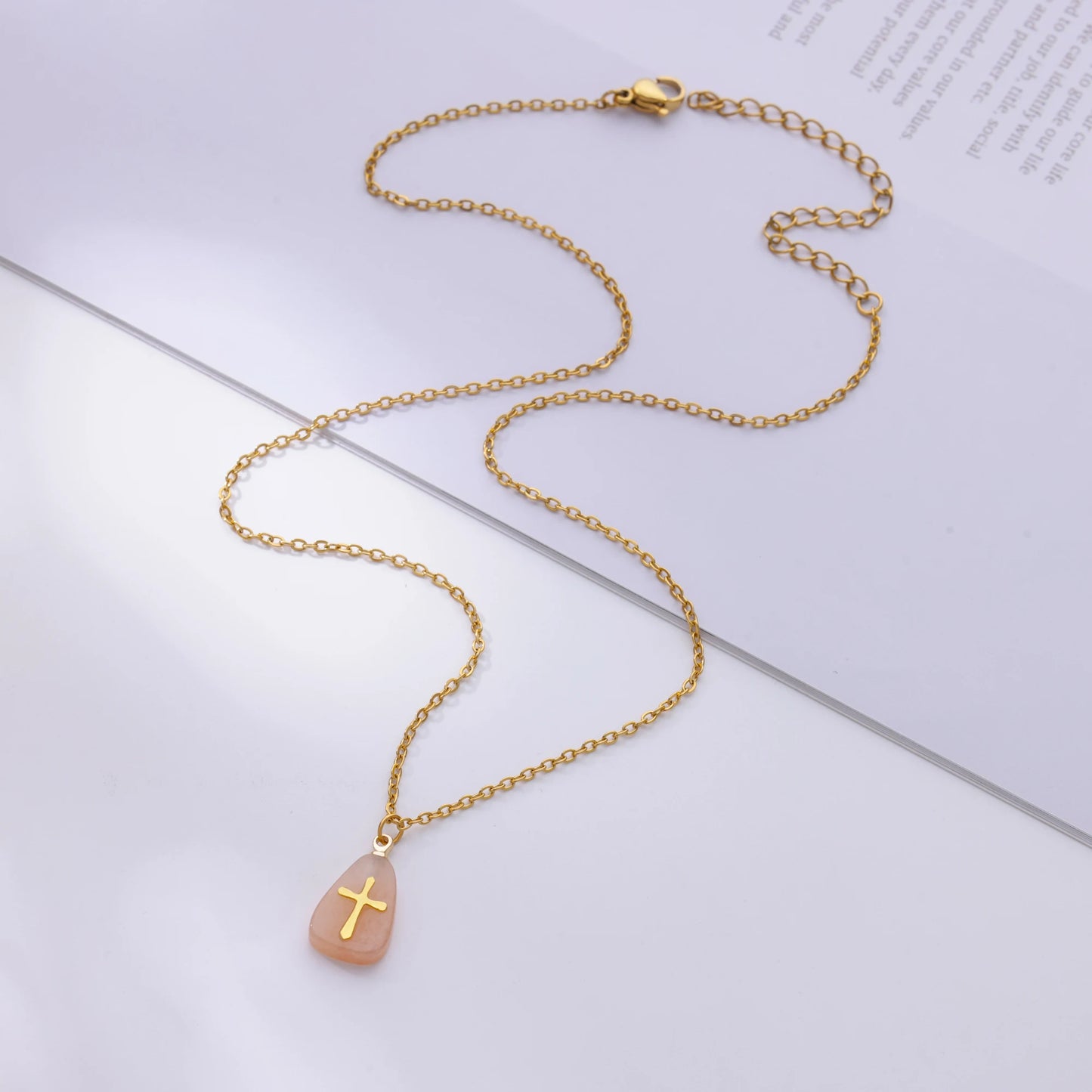 Collar Cruz Piedras Coloridas Mujer - Colgante Acero Inoxidable Dorado