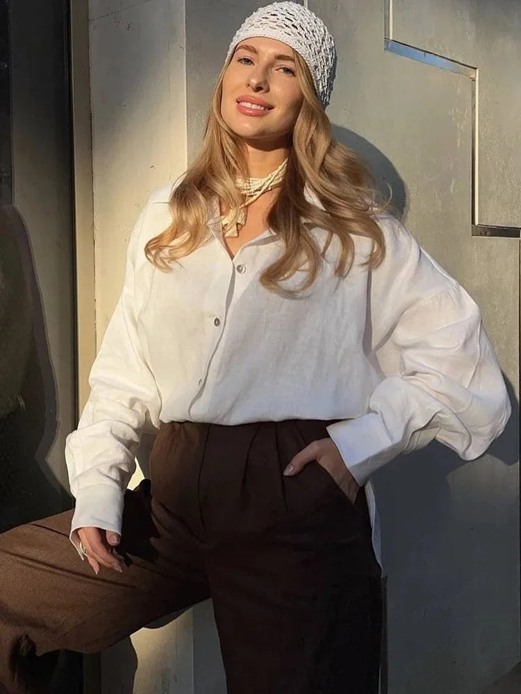 Camisa Mujer Verano Oficina - Blusa Manga Larga Solapa Elegante