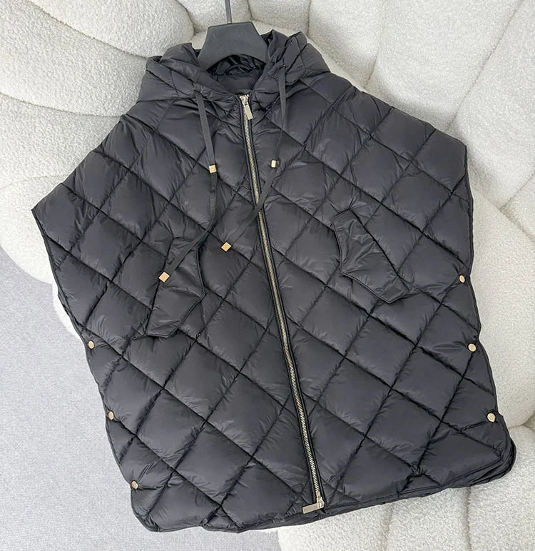 Chaleco Mujer Plumas Pato Capucha 2025 - Chaqueta Sin Mangas Irregular