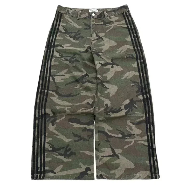 Vaqueros Hombre Camuflaje Pierna Ancha - Pantalones Sueltos Oversize Retro Streetwear