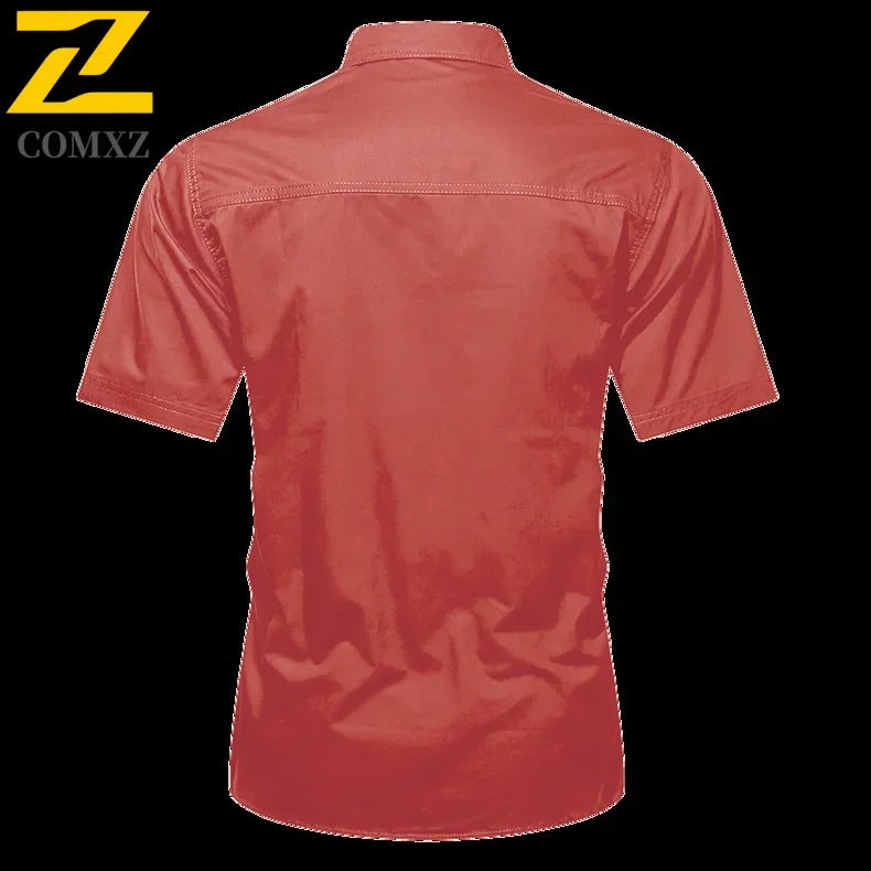 Camisa Hombre Trabajo Cargo 2025 - 100% Algodón Manga Corta Multi-Bolsillos Pesca Caza Verano