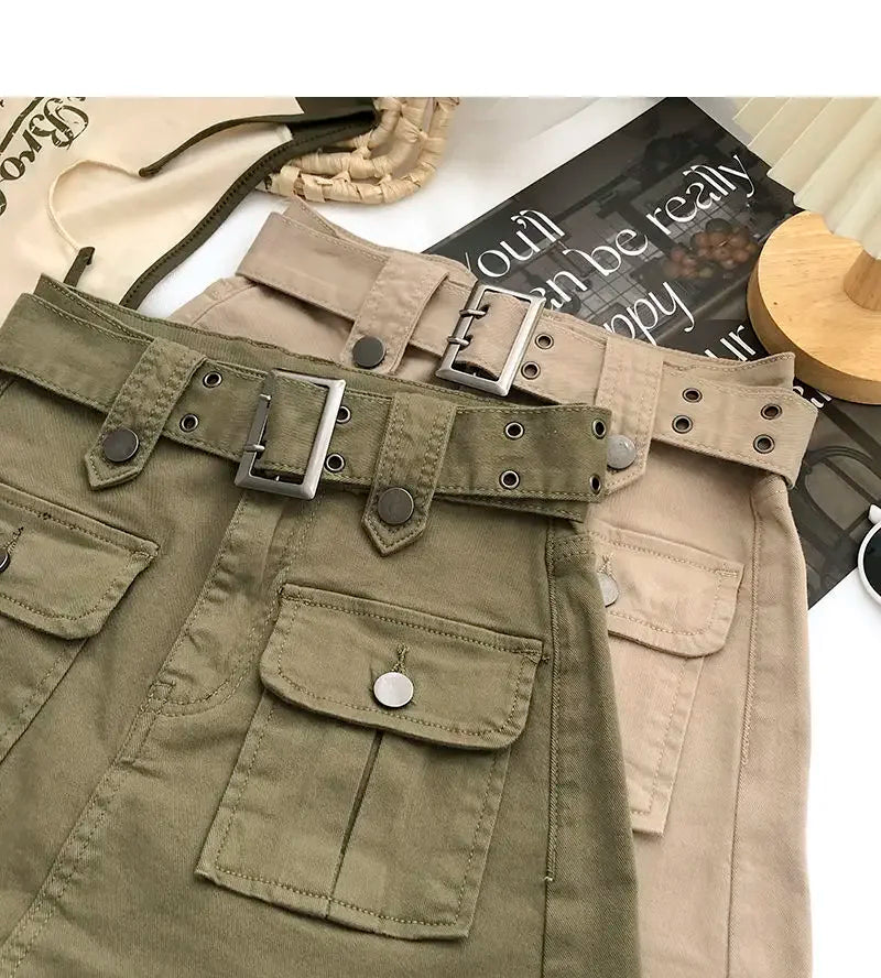Falda Denim Mini Mujer Cargo - Falda Vaquera Bolsillos Cintura Alta 2025