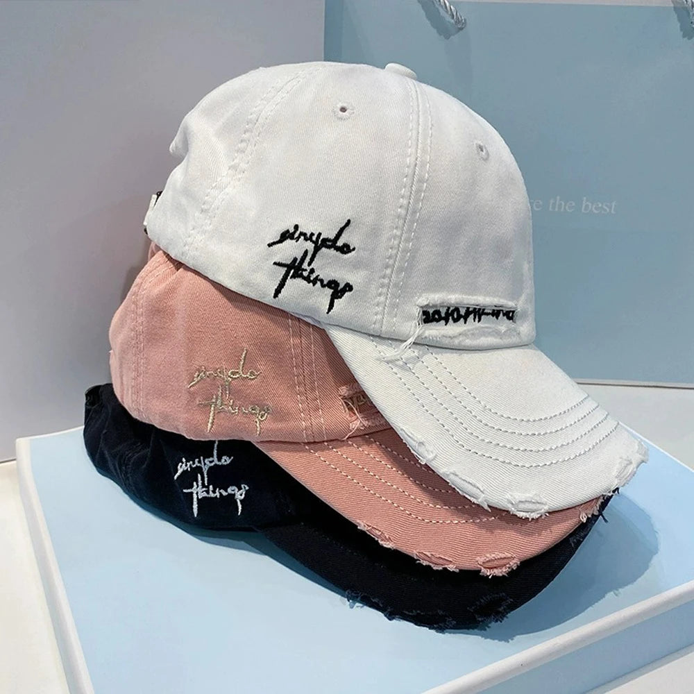 Gorra Baseball Vintage Bordado Letras - Cap Ajustable Primavera Verano Unisex