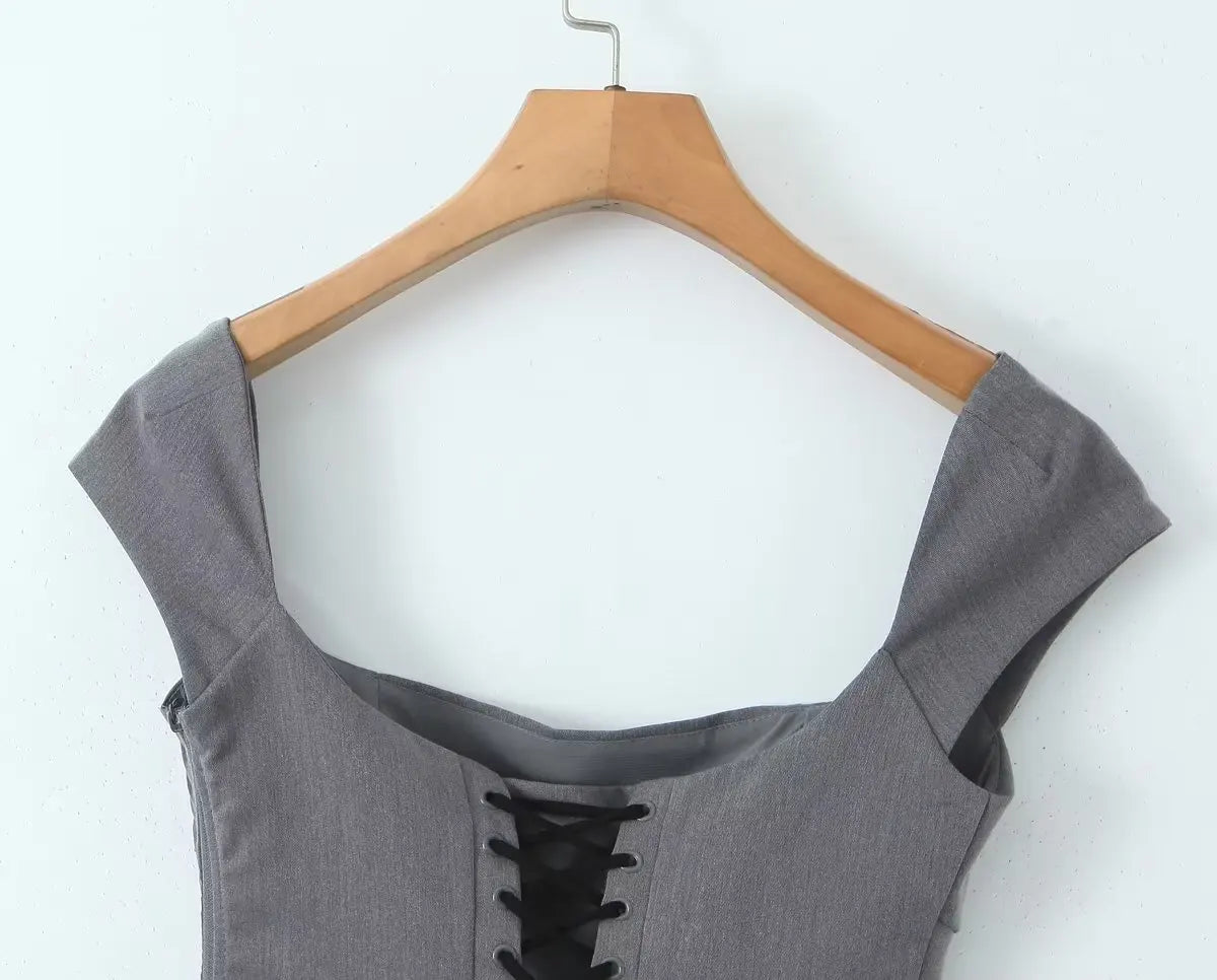 Top Crop Mujer Y2K Cordones - Top Cuello Cuadrado Manga Corta Sexy