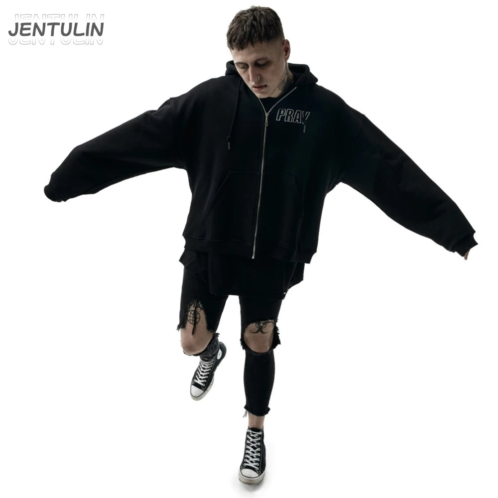 Sudadera Zip Up Hip Hop Unisex - Hoodie Pray Graphic Oversized Y2K