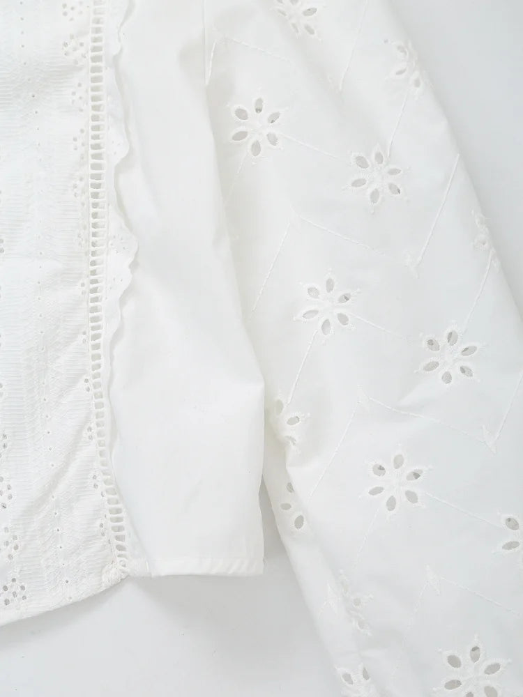 Blusa Mujer Bordado Blanca 2024 - Camisa Crop Manga Larga Streetwear