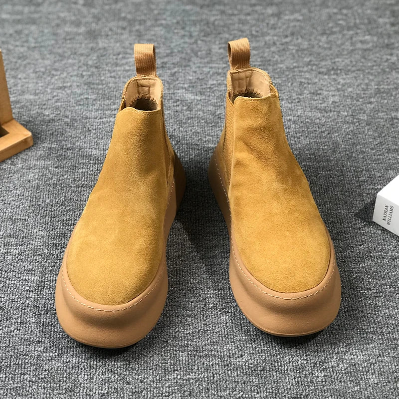 Botines Hombre Ante Suela Gruesa - Retro Otoño Invierno Cómodos Fashion Aumentan Altura Casual Jóvenes
