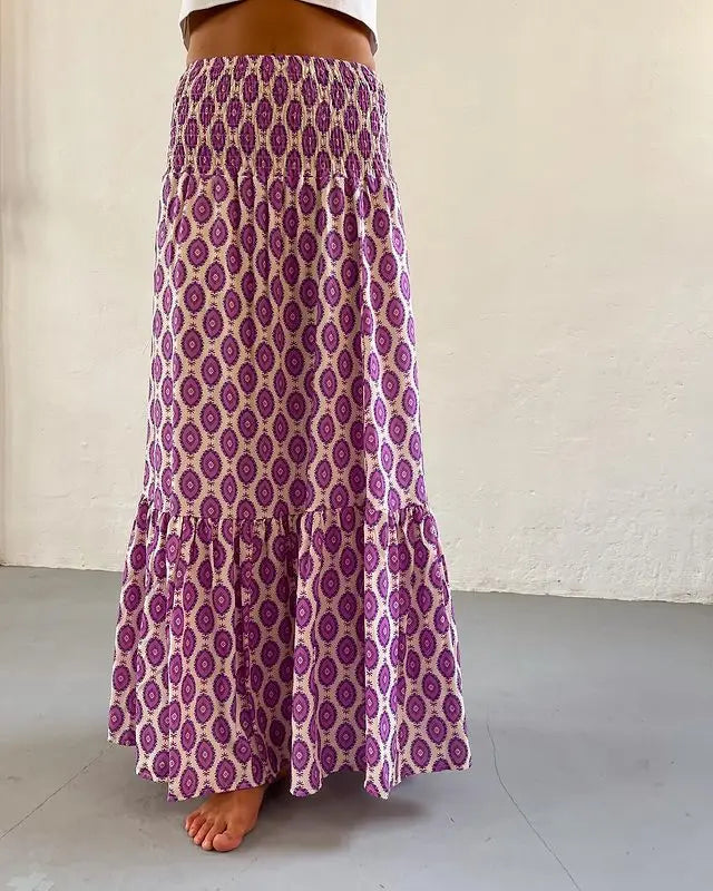 Falda Boho Mujer Casual - Falda Maxi Floral Cintura Elástica Playa Primavera