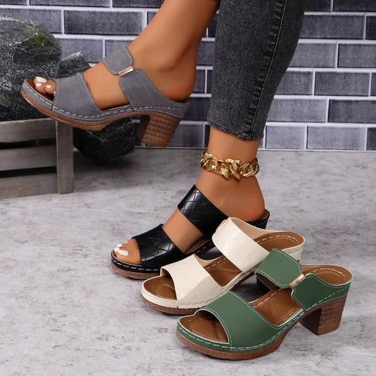 Sandalias Tacón Chunky Mujer Verano - Zapatos Elegantes Hollow Open Toe