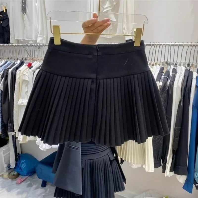 Falda Plisada Mujer Lana - Falda Mini Cintura Alta Otoño Elegante