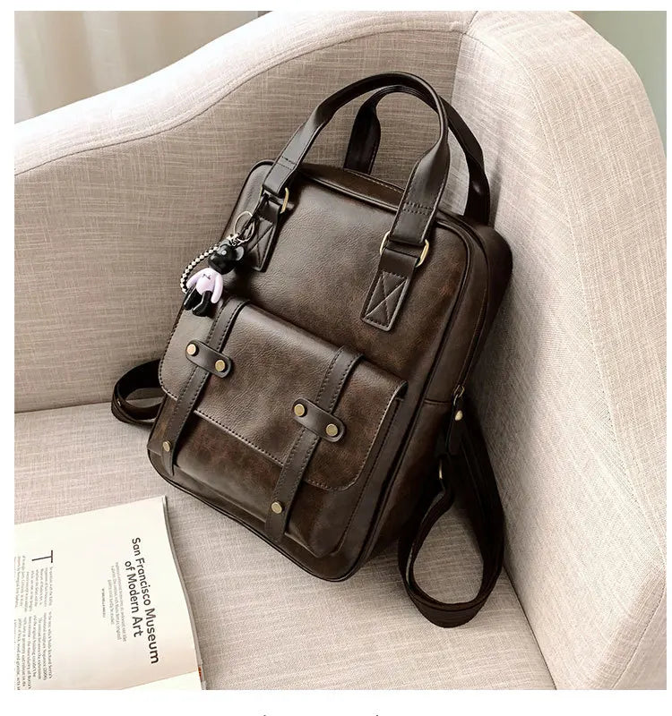 Mochila Cuero Juvenil Unisex - Alta Calidad Adolescentes Escolar Hombro Satchel Color Sólido