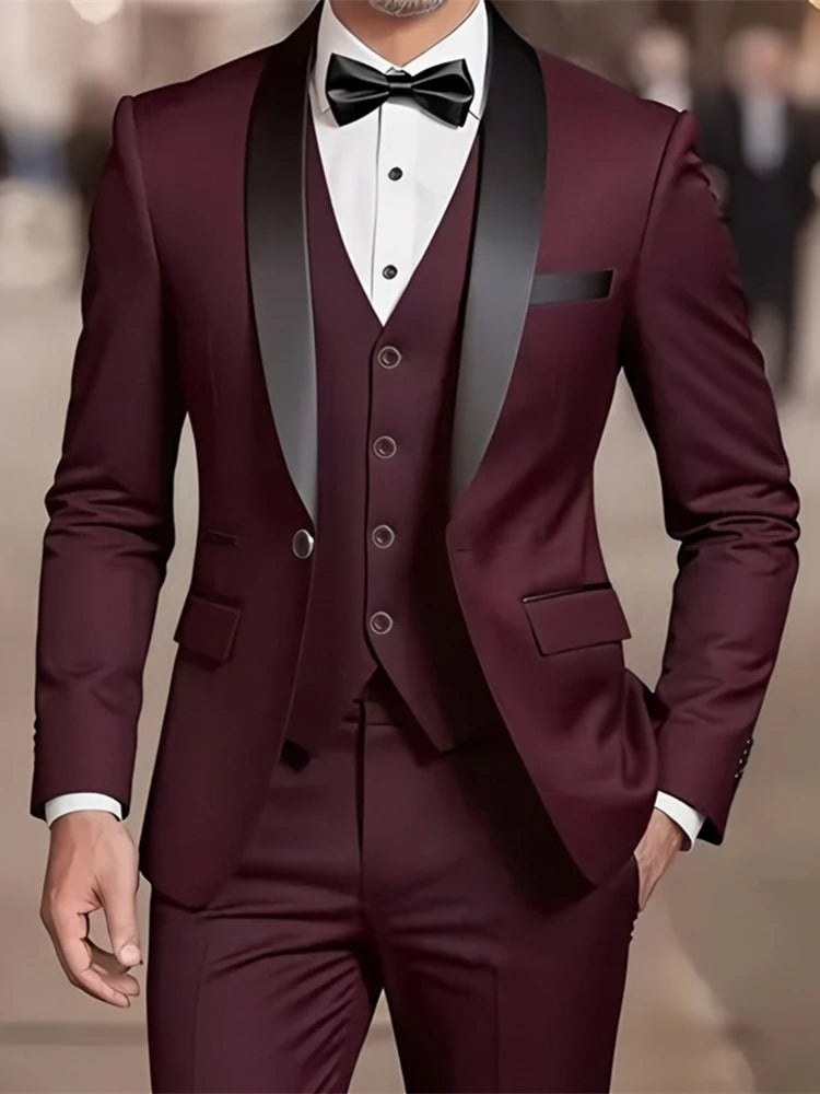 Traje Formal Hombre Boda Slim Fit - Set Business Casual Esmoquin Manga Larga Solapa Novio