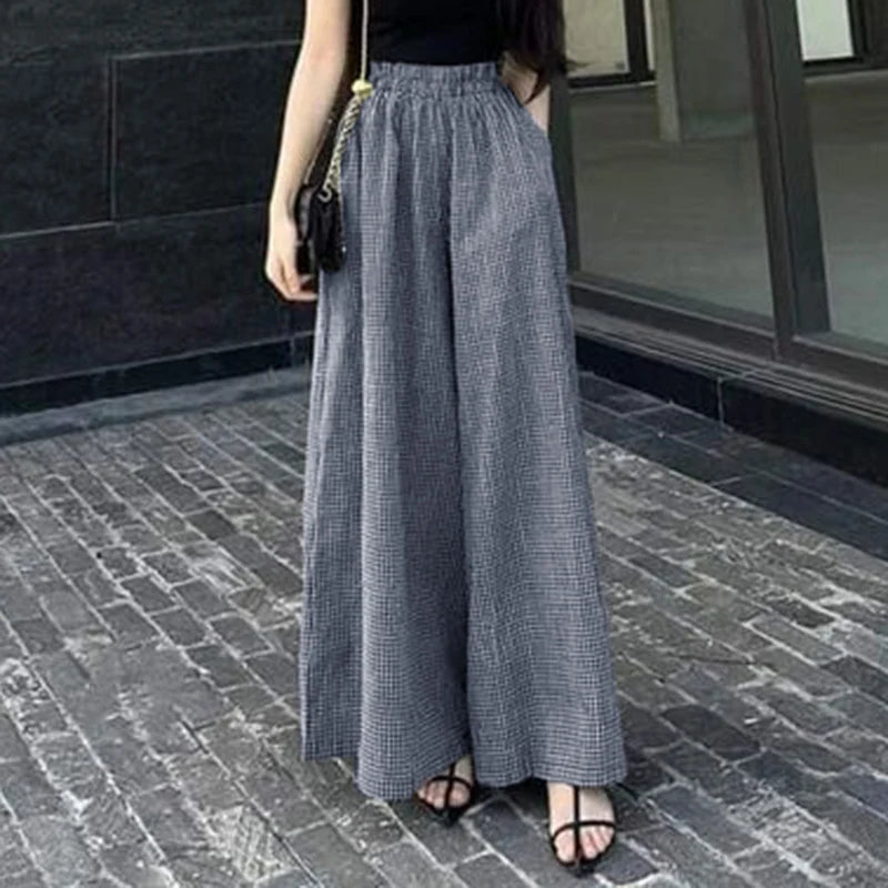 Pantalón Pierna Ancha Mujer Cuadros - Pantalón Palazzo Verano 2025