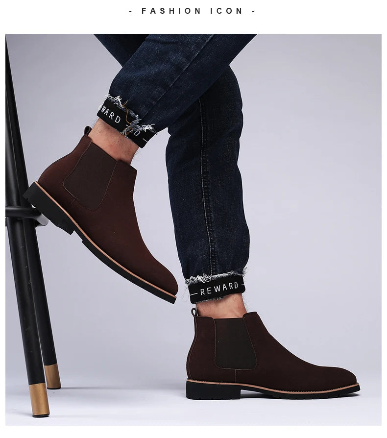 Botines Hombre Fashion Chelsea - Cuero Tobillo Casual Negros Outdoor High-Top Boda