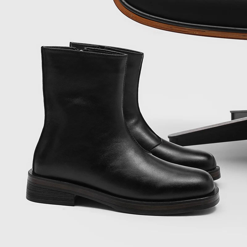 Botas Chelsea Hombre Mid Top - Motorcycle Casual Cremallera Lateral Punta Redonda