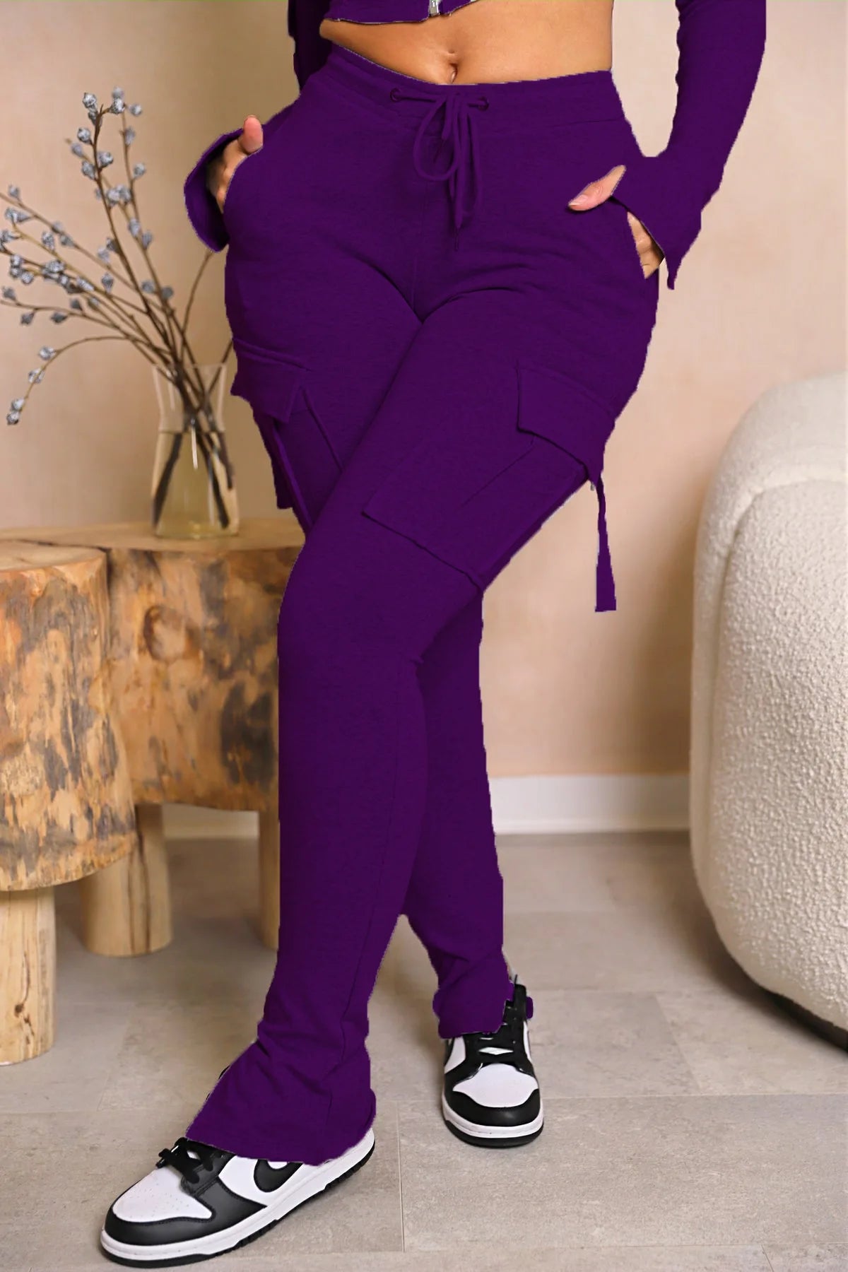 Pantalón Cargo Mujer Slim Fit - Pantalón Casual Cordón Botón