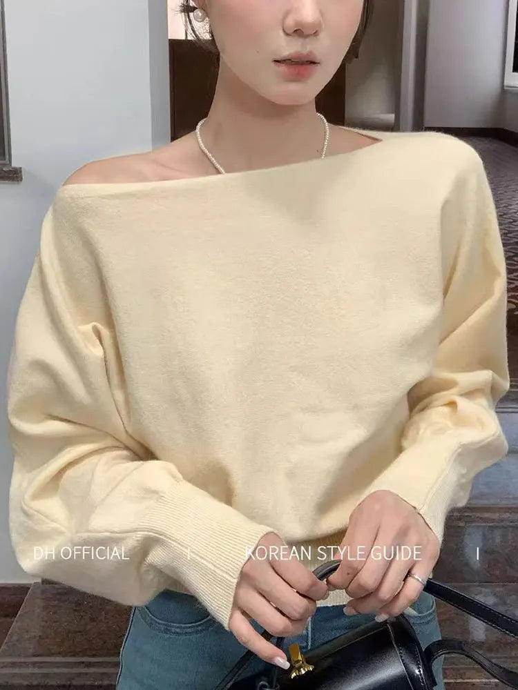 Jersey Mujer Cuello Barco Hombros Descubiertos - Manga Larga Punto Primavera