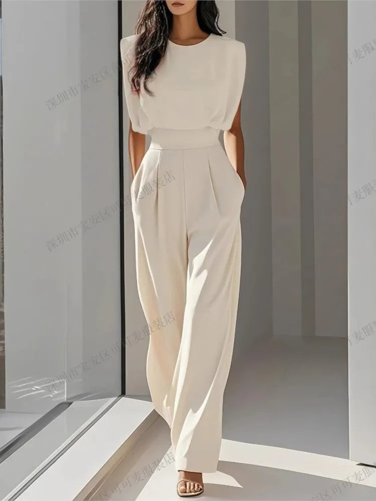 Mono Mujer Elegante Oficina Verano - Jumpsuit Cintura Alta Bolsillos