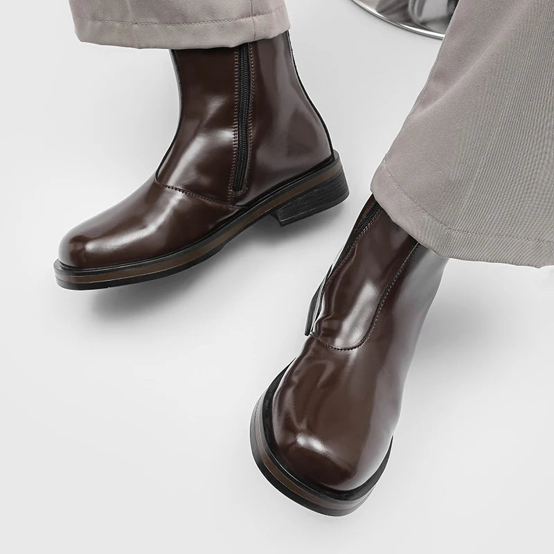 Botas Chelsea Hombre Mid Top - Motorcycle Casual Cremallera Lateral Punta Redonda