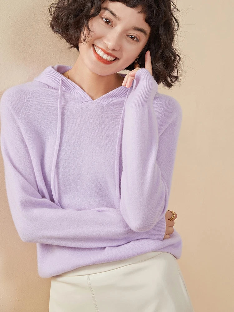 Sudadera Mujer Cashmere Capucha 100% - Pullover Punto Otoño Invierno Lujo