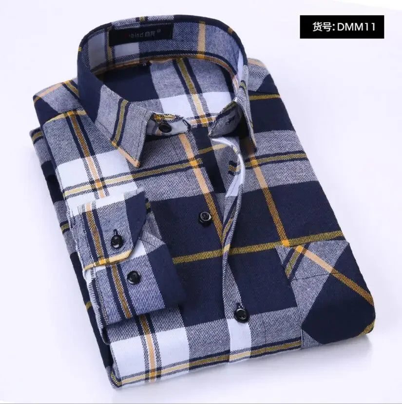 Camisa Hombre Franela Cuadros 2025 - Manga Larga Casual Primavera Otoño Slim Fit Algodón