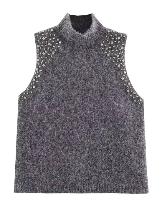 Chaleco Mujer Sin Mangas Punto 2025 - Cuello Alto Slim Casual Otoño