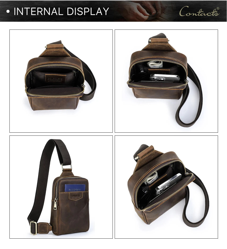 Riñonera Cuero Genuino Hombre Pequeña - Bolso Hombro Crossbody Viaje Outdoor Deportes Fanny Pack