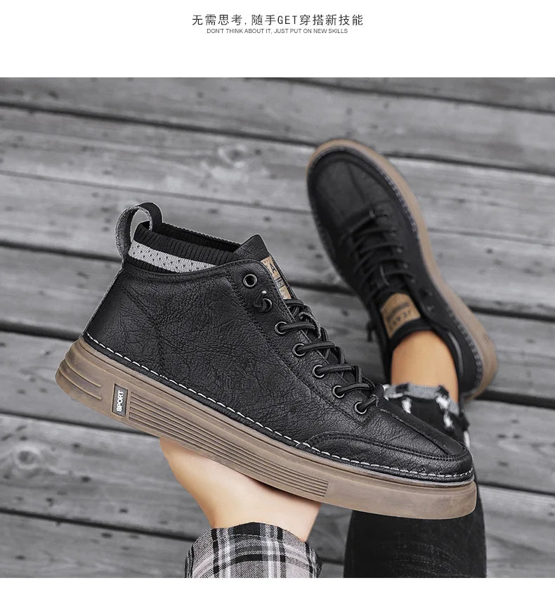 Zapatos Hombre Cuero Casual 2023 - Negros High-Top Sneakers Platform Botines Tobillo Tenis Masculino