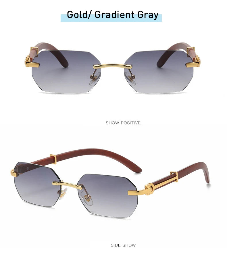 Gafas de Sol Retro Sin Montura Marco Madera - Rectangulares Vintage UV400