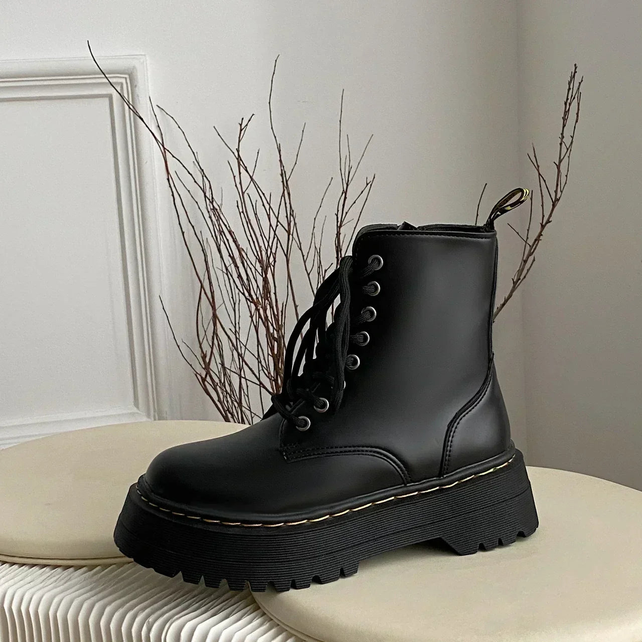 Botas Tobillo Mujer Casual Cuero - Chelsea Punk Goth Plataforma Negro