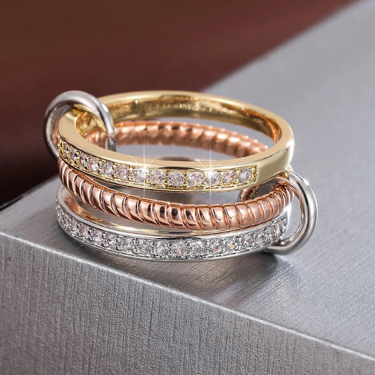 Anillos Apilables Entrelazados Trendy - Circonita Cúbica Statement Mujer