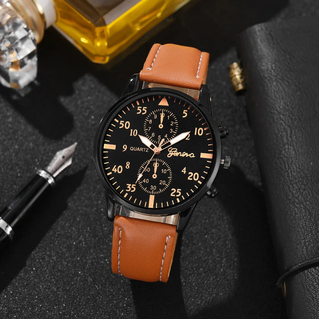 Reloj Hombre Cuero Marrón Luxury - Cuarzo Business Fashion Regalo Elegante