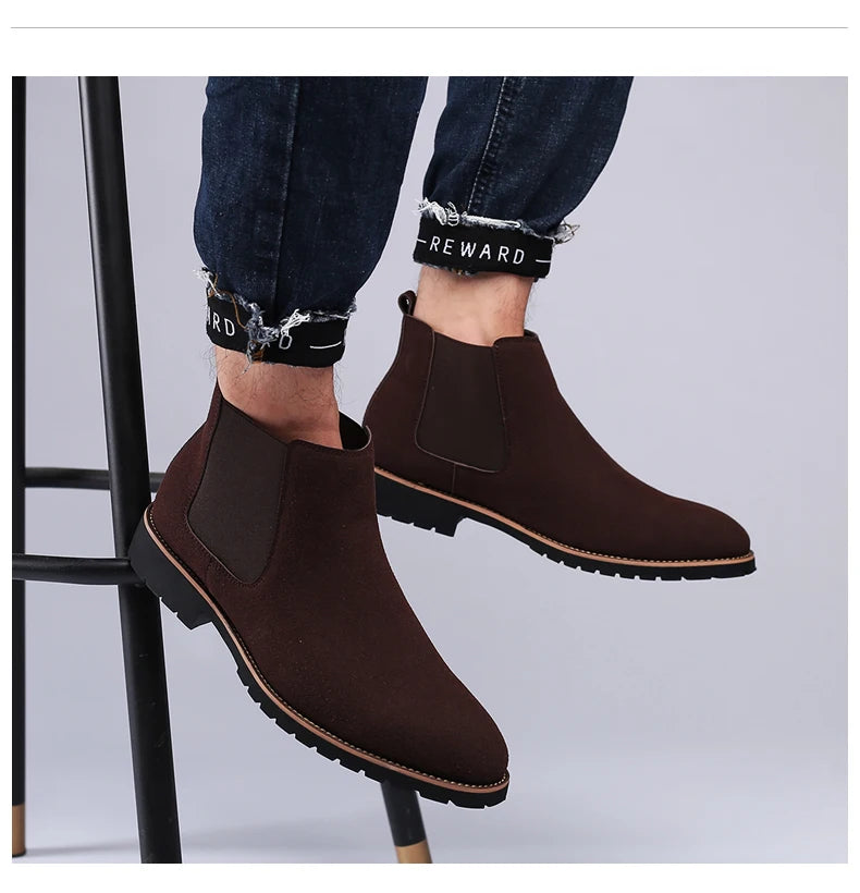 Botines Hombre Fashion Chelsea - Cuero Tobillo Casual Negros Outdoor High-Top Boda