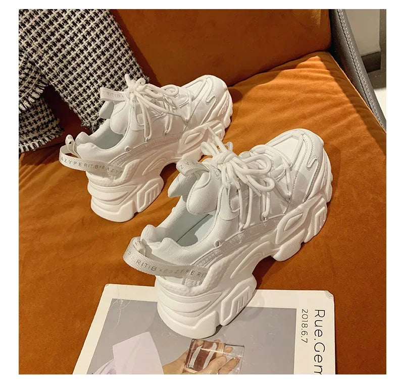 Sneakers Plataforma Chunky Mujer Blancos - Zapatillas Running Cómodas
