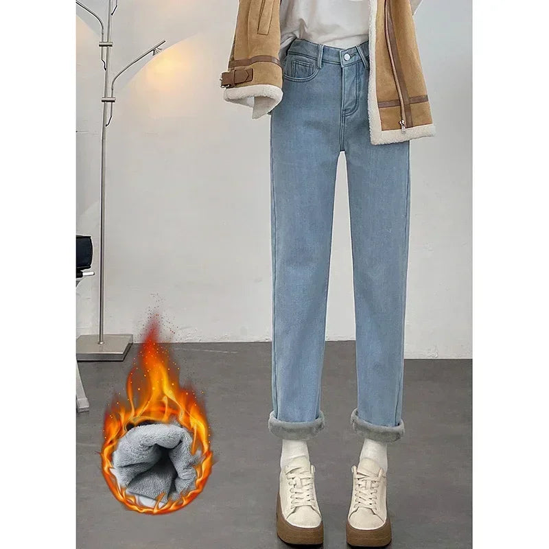 Vaqueros Mujer Forro Polar Invierno - Jeans Térmicos Cintura Alta