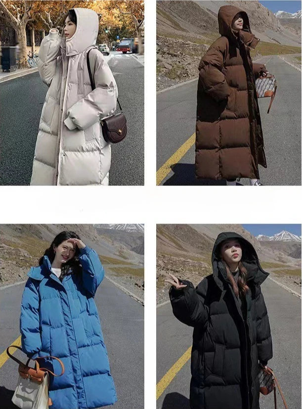 Abrigo Mujer Invierno 2025 Coreano - Largo Rodilla Capucha Tallas Grandes